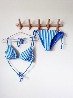 PHAX Blue & White Stripe Tie-Side Bikini Set